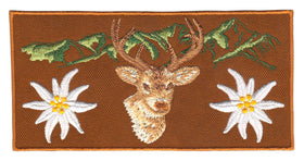 #ap52 Alpine Edelweiss Deer Brown Sew-On Patch Iron-On Application Size 13.0 x 6.5 cm