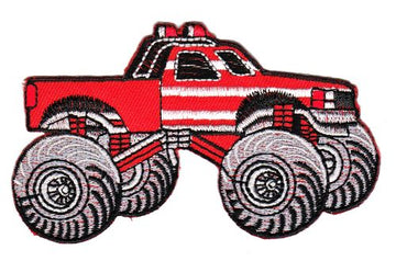 #as27 Monster Truck Red Patch Iron-On Application Patch Size 10.0 x 5.8 cm