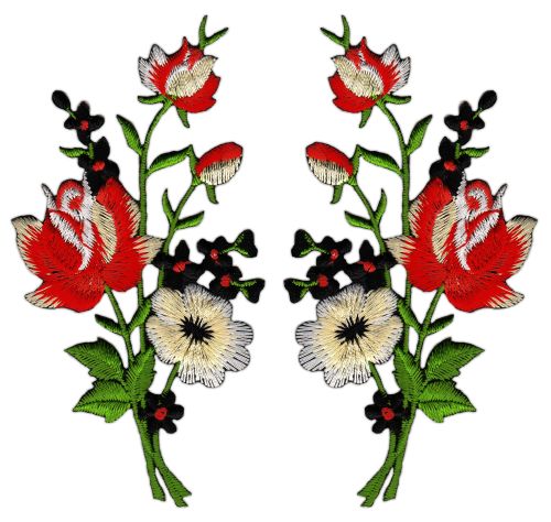 #ad08 Flowers Set 2 Pieces Patch Iron-On Application Patch Size of each patch 5.5 x 11.0 cm