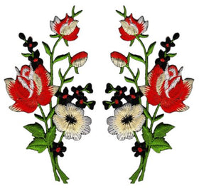 #ad08 Flowers Set 2 Pieces Patch Iron-On Application Patch Size of each patch 5.5 x 11.0 cm