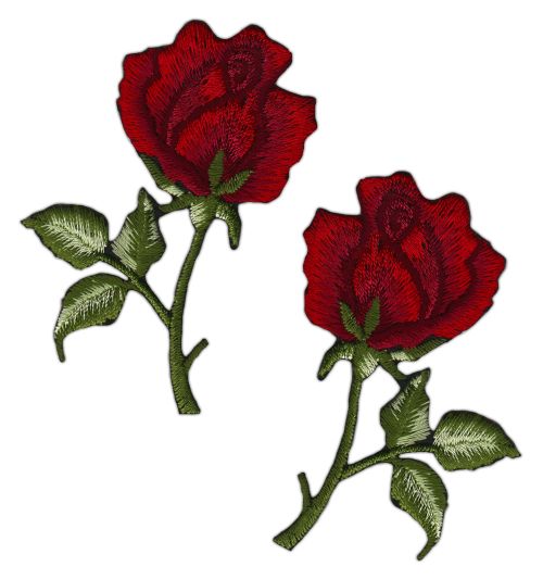 #ak07 Rose Rot Set 2 Stück Aufnäher Bügelbild Patch Applikation Größe je Aufnäher 4,5 x 7,2 cm