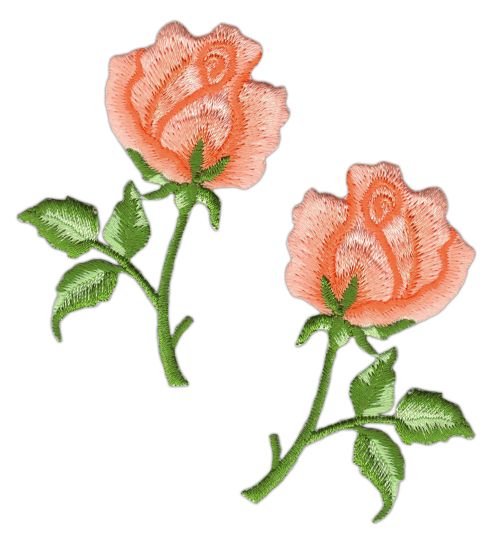 #ak38 Rose Flower Salmon Pink Set of 2 Patches Iron-On Patch Application Size of each patch 4.5 x 7.2 cm