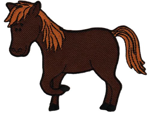 #ac11 Pony Pferd Braun Aufnäher Bauernhof Bügelbild  Applikation Patch Größe 9,5 x 7,6 cm