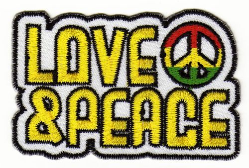 #ab58 Love Peace Reggae Patch Iron-On Application Size 7.6 x 5.0 cm