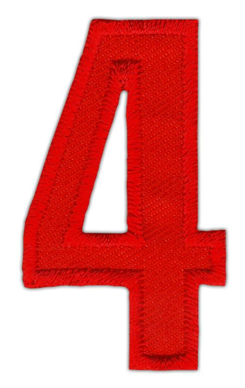 #ao85 Number Four Red Number 4 Patch Iron-On Application Patch Size 2.5 x 5.0 cm