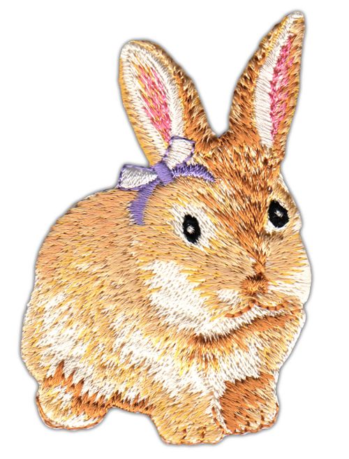 #ab42 Hase Kaninchen mit Schleife Aufnäher Bügelbild Applikation Patch Größe 5,0 x 8,0 cm