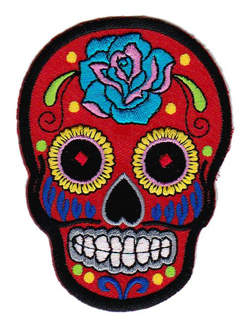 #bb05 Skull Red Rose Mexico Sugar Skull Iron-On Patch Size 6.6 x 9.0 cm