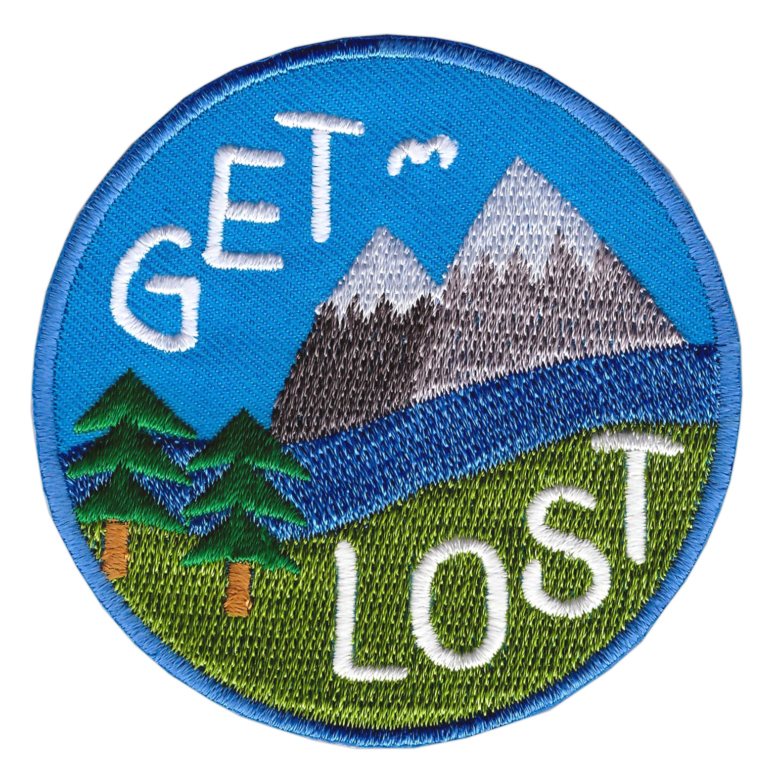 #af32 Get Lost Hiking Mountains Landscape Patch Iron-On Applique Patch Size 6.8 x 6.8 cm