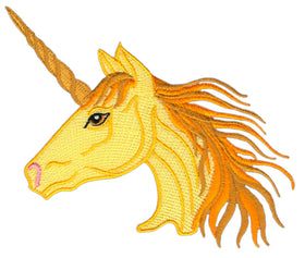 #af55 Unicorn Head Yellow Sew-On Application Iron-On Patch Size 11.0 x 9.0 cm