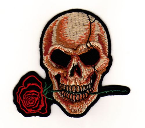 #ad83 Totenkopf Rose Skull Aufnäher Applikation Bügelbild Patch Größe 8,2 x 7,4 cm