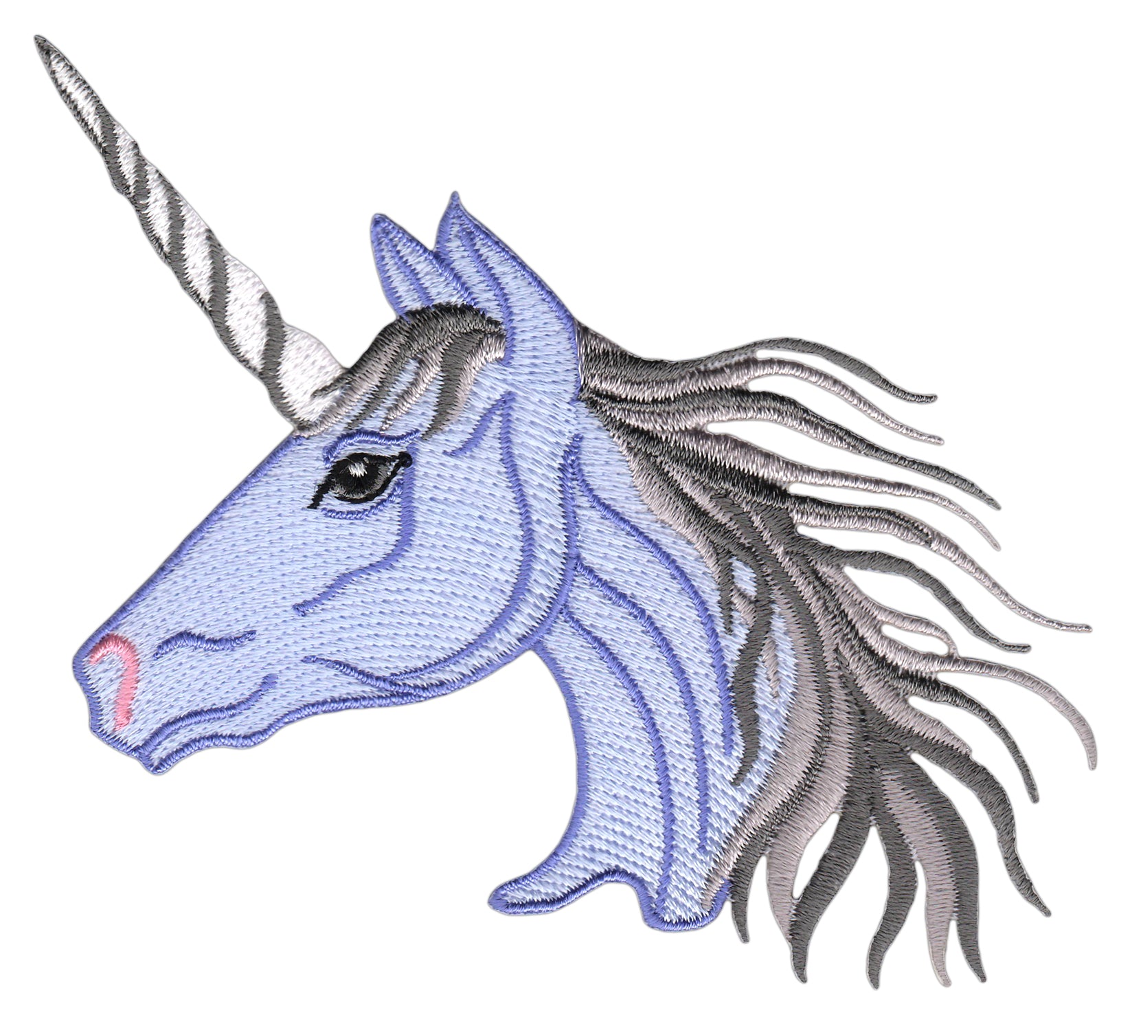 #af28 Unicorn Head Blue Grey Sew-On Application Iron-On Patch Size 11.0 x 9.0 cm