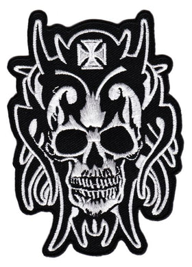 #ac21 Skull Devil Iron Cross Biker Patch Applique Iron-On Size 8.0 x 11.5 cm