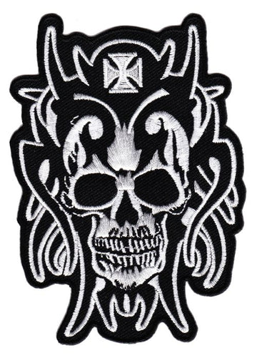 #ac21 Totenkopf Teufel Devil Eisernes Kreuz Biker Aufnäher Patch Applikation Bügelbild Größe 8,0 x 11,5 cm