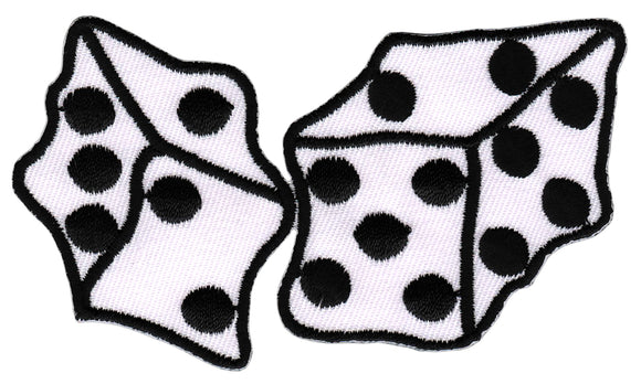 #bk39 Würfel Weiß Rockabilly Aufnäher Bügelbild Applikation Aufbügler Patch Größe 9,0 x 5,3 cm