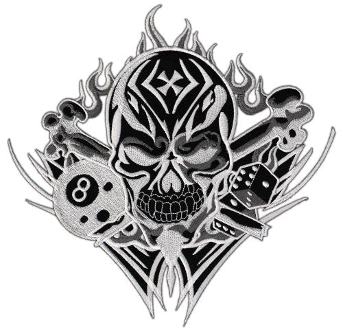 #Backpatch #19 Totenkopf Schwarz Weiß 8 Ball Tattoo Rückenaufnäher Back Patch Groß 21 x 21 cm