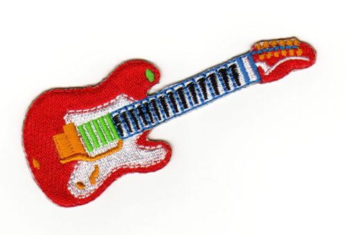 #aa01 Gitarre Rot Instrument Musik Aufnäher Bügelbild Patch Applikation Größe 10,5 x 3,8 cm