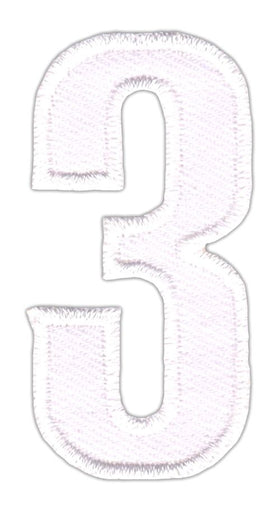 #be49 Number Three White Number 3 Patch Iron-On Application Patch Size 2.5 x 5.0 cm