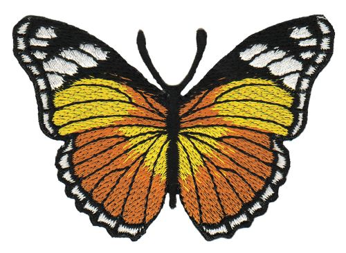 #ae50 Schmetterling Braun Gelb Aufnäher Butterfly Applikation Bügelbild Flicken Patch Größe 7,5 x 5,0 cm