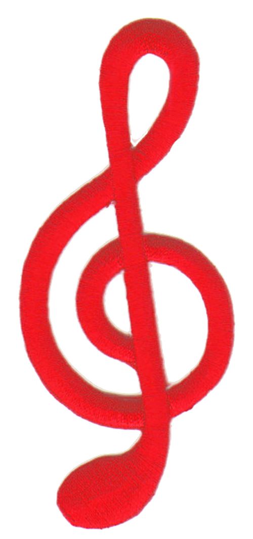 #ac22 Notenschlüssel Rot Musik Aufnäher Patch Applikation Bügelbild Größe 4,0 x 9,0 cm