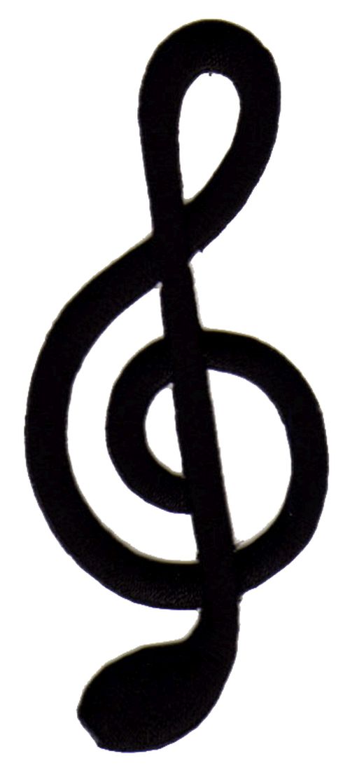 #ac95 Notenschlüssel Schwarz Musik Aufnäher Bügelbild Applikation Größe 4,0 x 9,0 cm