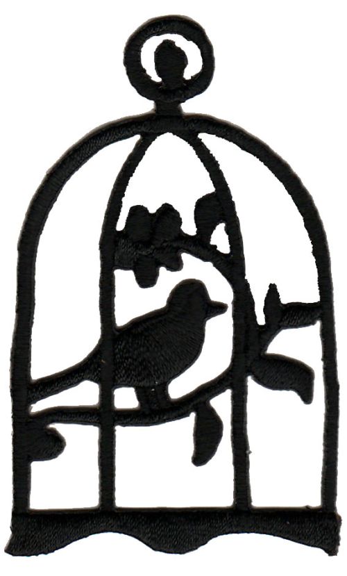 #ab57 Birdcage Bird Black Patch Iron-On Application Size 4.6 x 7.4 cm