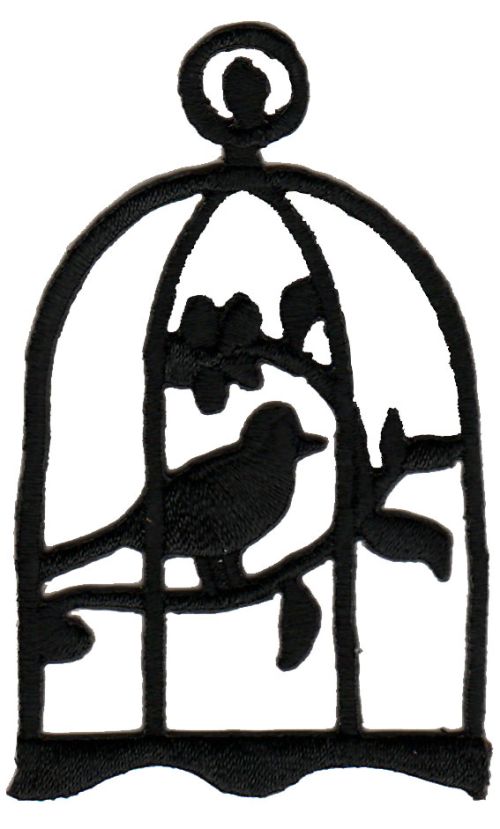 #ab57 Vogelkäfig Vogel Schwarz Aufnäher Bügelbild Applikation Größe 4,6 x 7,4 cm
