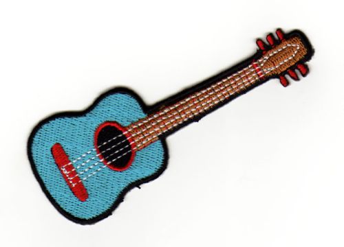 #ae96 Akustik Gitarre Blau Aufnäher Bügelbild Applikation Patch Größe 10,0 x 3,8 cm