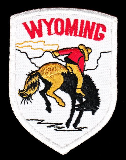 #as42 Wyoming Pferd Cowboy Aufnäher Bügelbild Aufbügler Applikation Patch Größe 6,0 x 8,0 cm