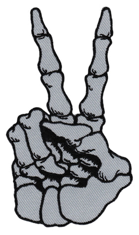 #ae66 Skeleton Hand Grey Victory Sign Peace Patch Iron-On Applique Patch Size 5.5 x 9.4 cm