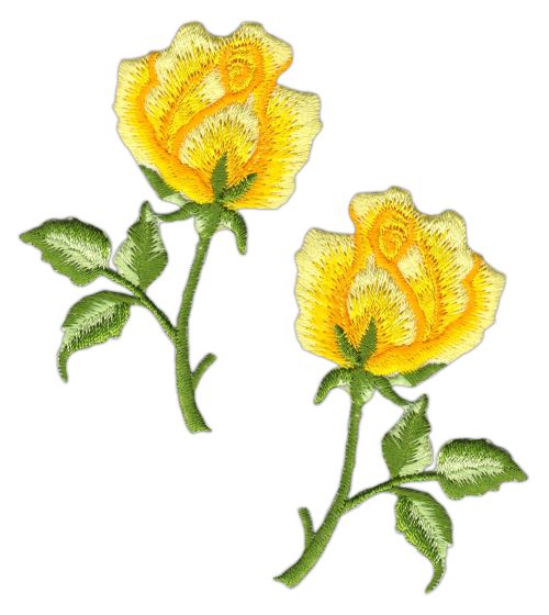 #ag76 Blumen Rose Gelb Set 2 Stück Aufnäher Bügelbild Patch Applikation Größe je Aufnäher 4,5 x 7,2 cm