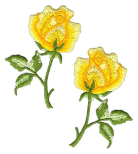 #ag76 Blumen Rose Gelb Set 2 Stück Aufnäher Bügelbild Patch Applikation Größe je Aufnäher 4,5 x 7,2 cm