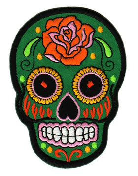 #ae93 Skull Green Rose Mexico Sugar Skull Iron-On Patch Size 6.6 x 9.0 cm