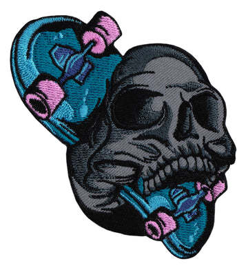 #aa78 Skateboard Skull Patch Iron-On Applique Patch Size 7.5 x 9.0 cm