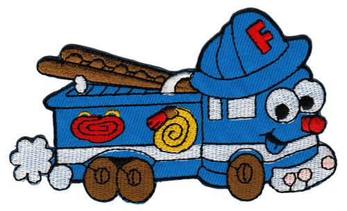 #ad30 Feuerwehr Auto Blau Kinder Aufnäher Bügelbild Applikation Patch Flicken 10,6 x 6,4 cm