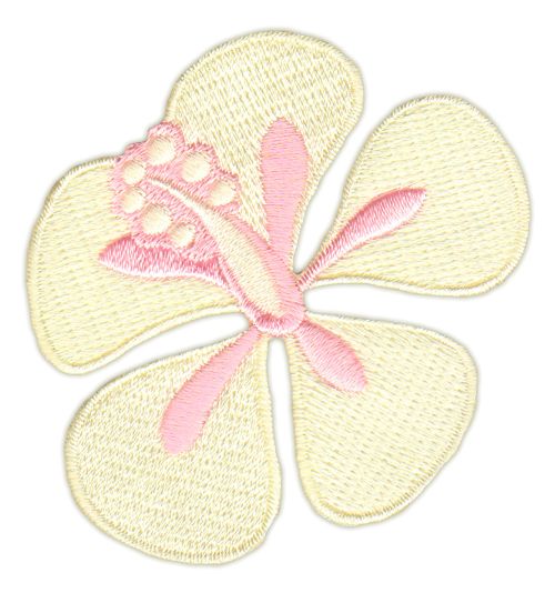 #ah09 Hibiskus Blüte Blume Vanille Gelb Aufnäher Patch Applikation Bügelflicken Bügelbild Größe 6,8 x 5,6 cm