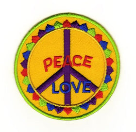 #ad82 Peace Love Sign Yellow Patch Application Iron-On Patch Size 7.5 x 7.5 cm