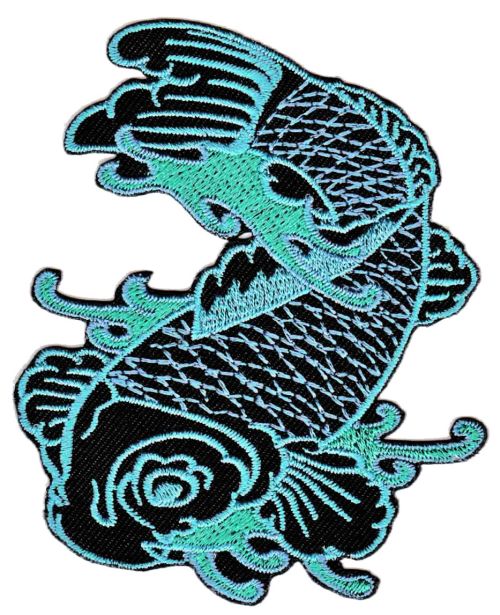 #ab91 Koi Carp Fish Blue Tattoo Sew-On Patch Iron-On Application Size 7.5 x 9.0 cm