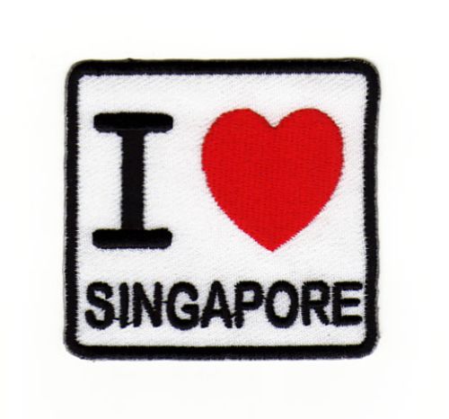 #ae83 I Love Singapore Singapur Aufnäher Bügelbild Applikation Patch Größe 6,2 x 5,8 cm