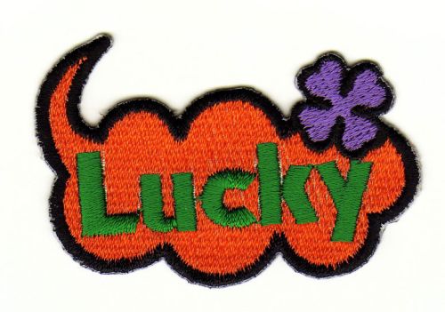 #ac87 Lucky Sprechblase Orange Kleeblatt Glück Aufnäher Bügelbild Applikation Patch Größe 5,5 x 3,5 cm