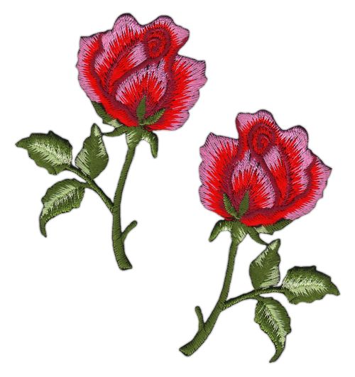 #ag66 Flowers Rose Red Pink Set of 2 Patches Iron-On Patch Application Size of each patch 4.5 x 7.2 cm