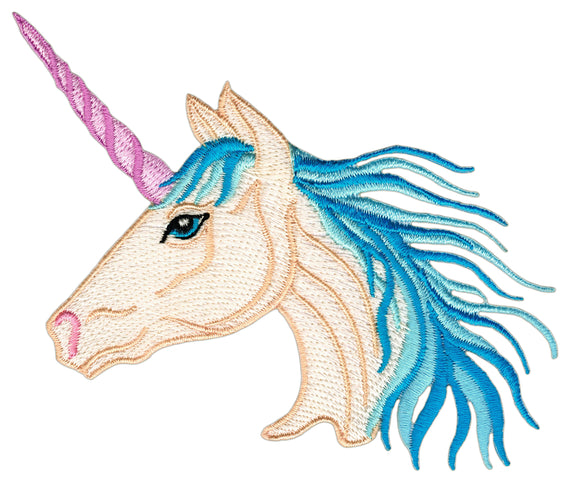 #af83 Einhorn Kopf Bunt Aufnäher Applikation Bügelbild Patch Größe 11,0 x 9,0 cm