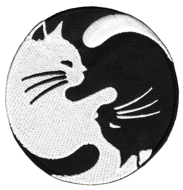 #ab30 Yin Yang Katze Schwarz Weiß Aufnäher Applikation Bügelbild Patch Größe 8,0 x 8,0 cm