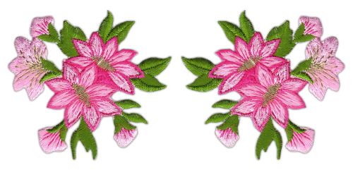 #ag62 Blumen Rosa Set 2 Stück Aufnäher Bügelbild Patch Applikation Größe je Aufnäher 6,0 x 5,5 cm