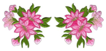 #ag62 Flowers Pink Set of 2 Patches Iron-On Patch Application Size of each patch 6.0 x 5.5 cm
