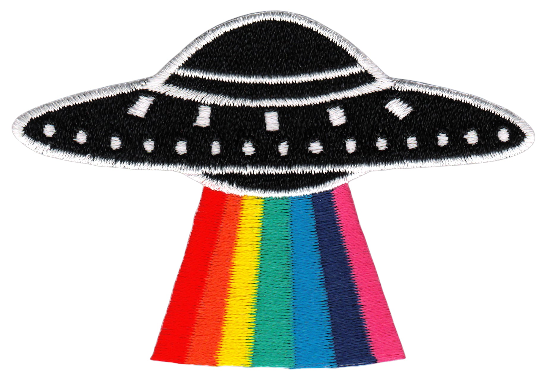 #bk74 UFO Raumschiff Regenbogen Aufnäher Bügelbild Applikation Aufbügler Patch Größe 9,1 x 6,3 cm