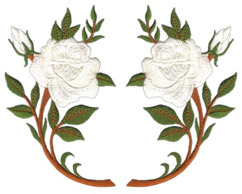 #am37 Rose Blume Weiß Set 2 Stück Aufnäher Bügelbild Patch Applikation Größe je Aufnäher 6,3 x 10,6 cm