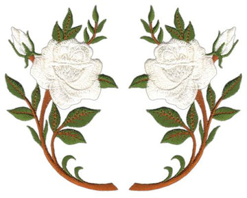 #am37 Rose Flower White Set of 2 Patches Iron-On Patch Application Size of each patch 6.3 x 10.6 cm