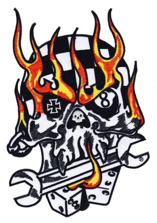 #Backpatch #34 Totenkopf Rock Feuer 8 Ball Kreuz Tattoo Biker Rückenaufnäher Back Patch 16,5 x 23,5 cm