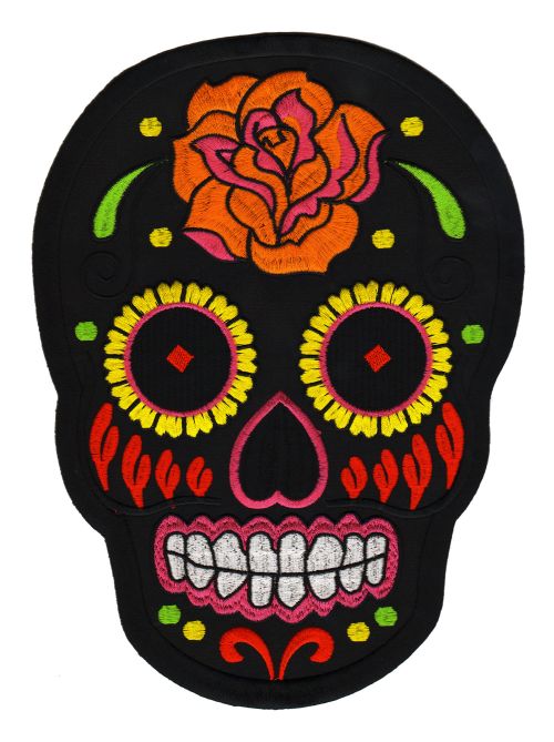 #Backpatch #39 Día de los Muertos Skull Black Back Patch 15.5 x 21 cm