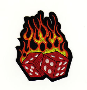 #ac69 Dice Red Flames Rockabilly Biker Hot Rod Tattoo Patch Iron-On Application Patch Size 7.0 x 9.0 cm